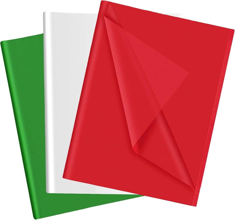 Hlonon Red Green White Tissue Paper for Gift Bags - 30 Sheets of Red Green Wrapping Tissue Paper Bulk Packaging Paper for Weddings Birthday DIY Project Christmas Gift Wrapping Crafts Decor (14 x 20 Inch) - Image 1